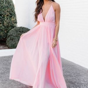Pink Lily - It All Begins With Love Pink Maxi Dress NWT